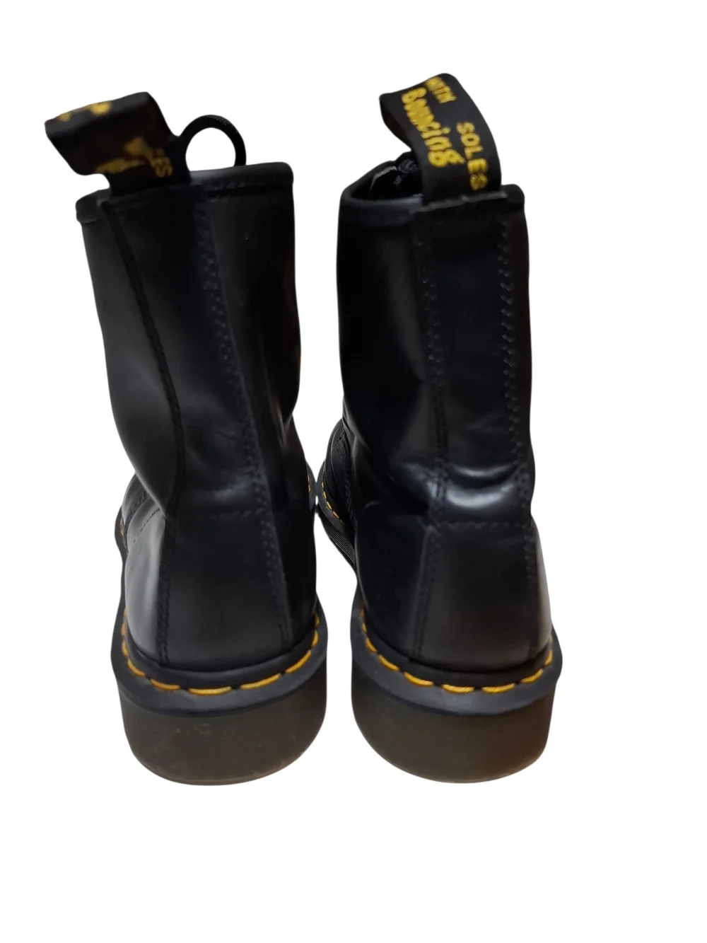 Dr. Martens Black Leather 1460 Lace-Up Combat Boots with Yellow Stitching L/10